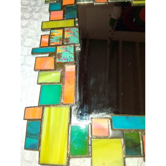 Handcrafted Stained Glass Mosaic Wall Mirror Mcm Handforged Atomic Retro - Picture 2 of 12